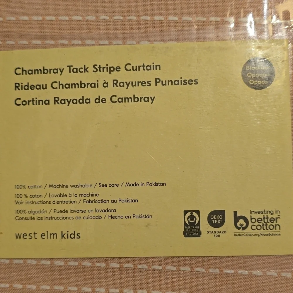 ❤️BUY 2 GET 1 FREE  West Elm Chambray Tack Stripe Curtain, Size 48"W x 96"L,Pink - Picture 3 of 11